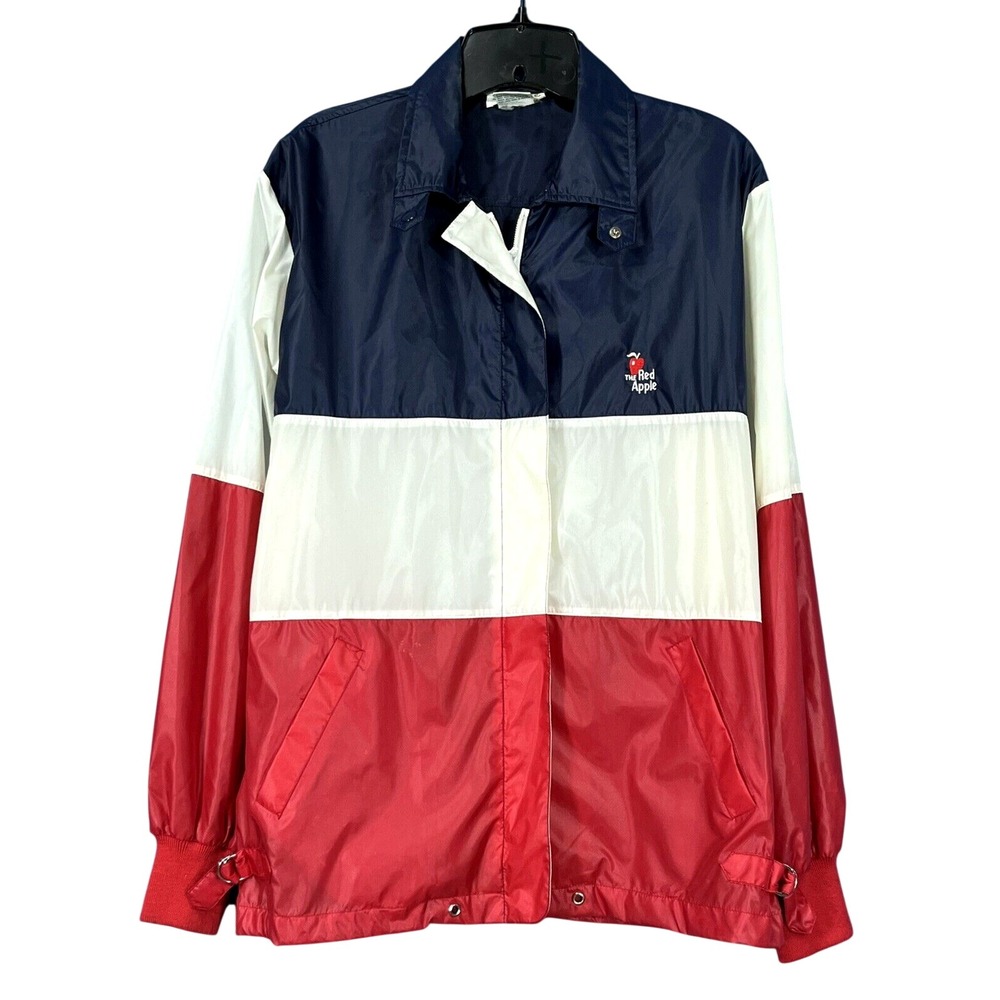 VTG IZOD CLUB Women's RED/WHITE/BLUE Colorblock NYLON Windbreaker/Jacket Sz M